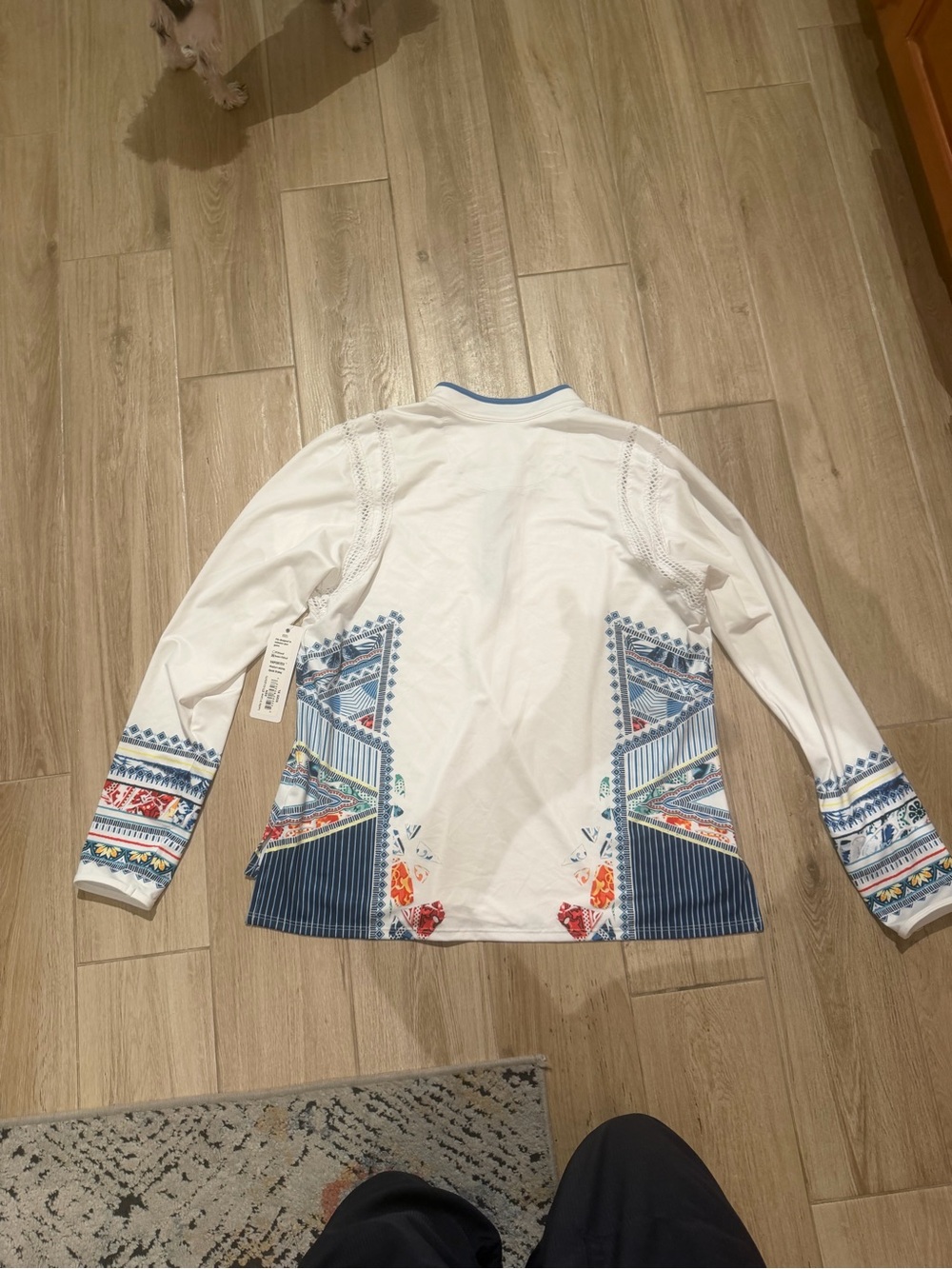 Lucky in Love White Long-Sleeve Top with Blue and Multicolor Printed Panels